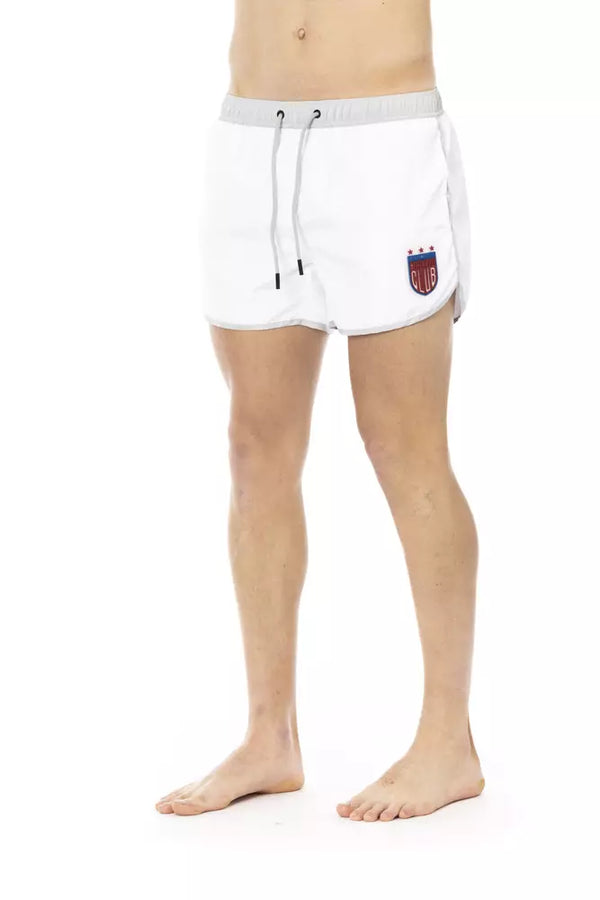 Elegantes pantalones cortos de natación blancos con estampado frontal único