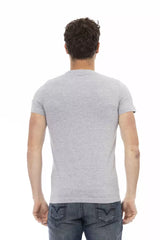 Chic Grey Cotton Blend Round Necy Tee