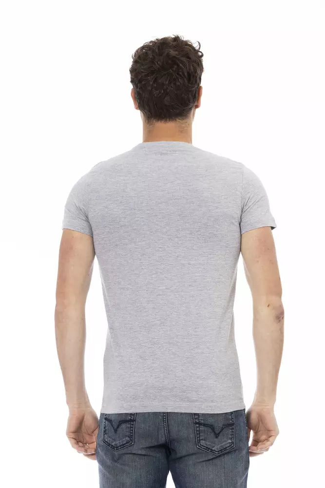 Chic Grey Baumwollmischung rundes Nacken -T -Shirt