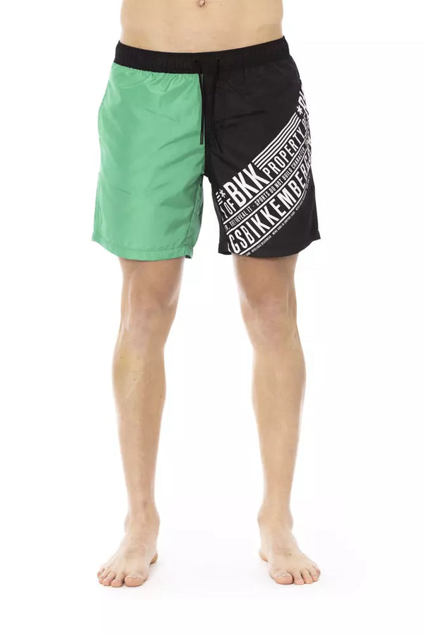 Elegantes pantalones cortos de natación verdes con estampado lateral