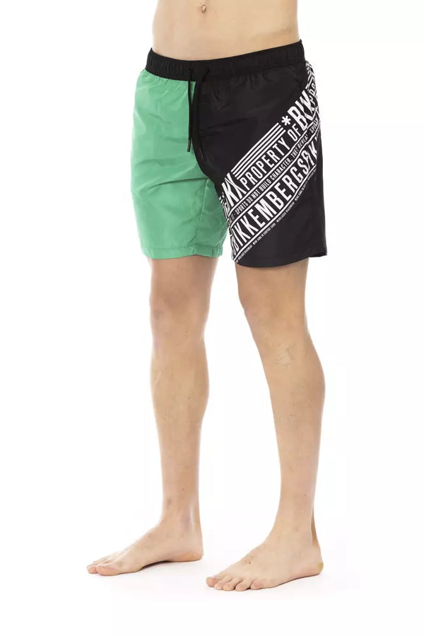 Elegantes pantalones cortos de natación verdes con estampado lateral