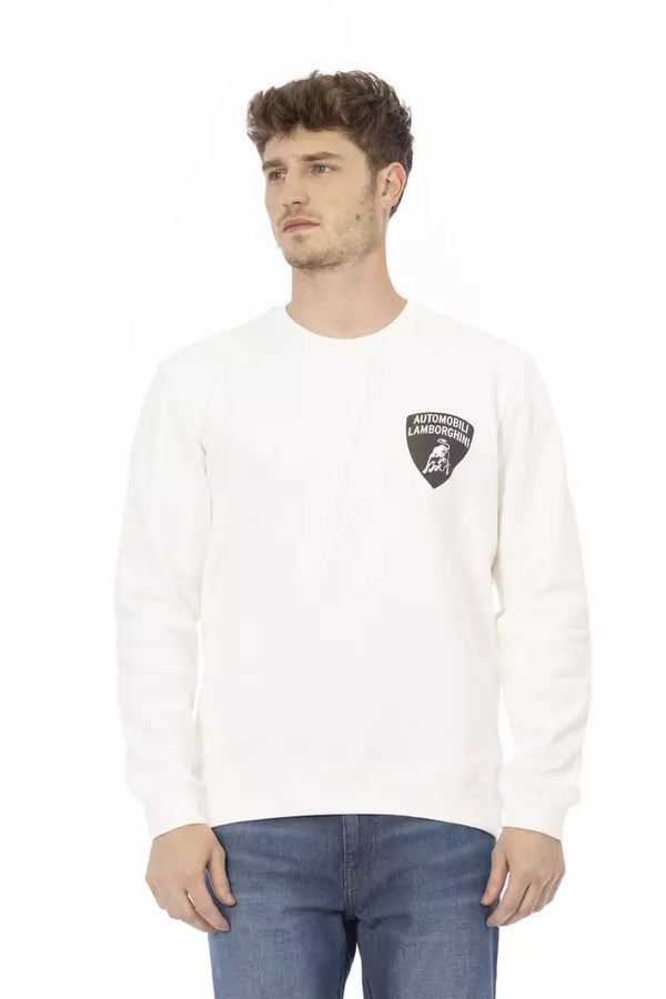 Κομψό λευκό πουλόβερ λογότυπο ασπίδας Crewneck