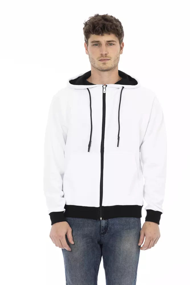 Κομψό λευκό βαμβακερό hoodie με κλείσιμο φερμουάρ