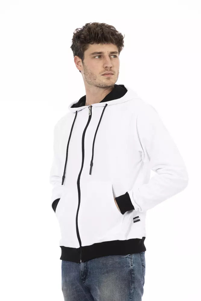 Κομψό λευκό βαμβακερό hoodie με κλείσιμο φερμουάρ