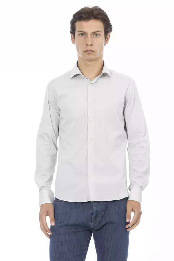 Sleek Grey Slim Fit Designer Camisa