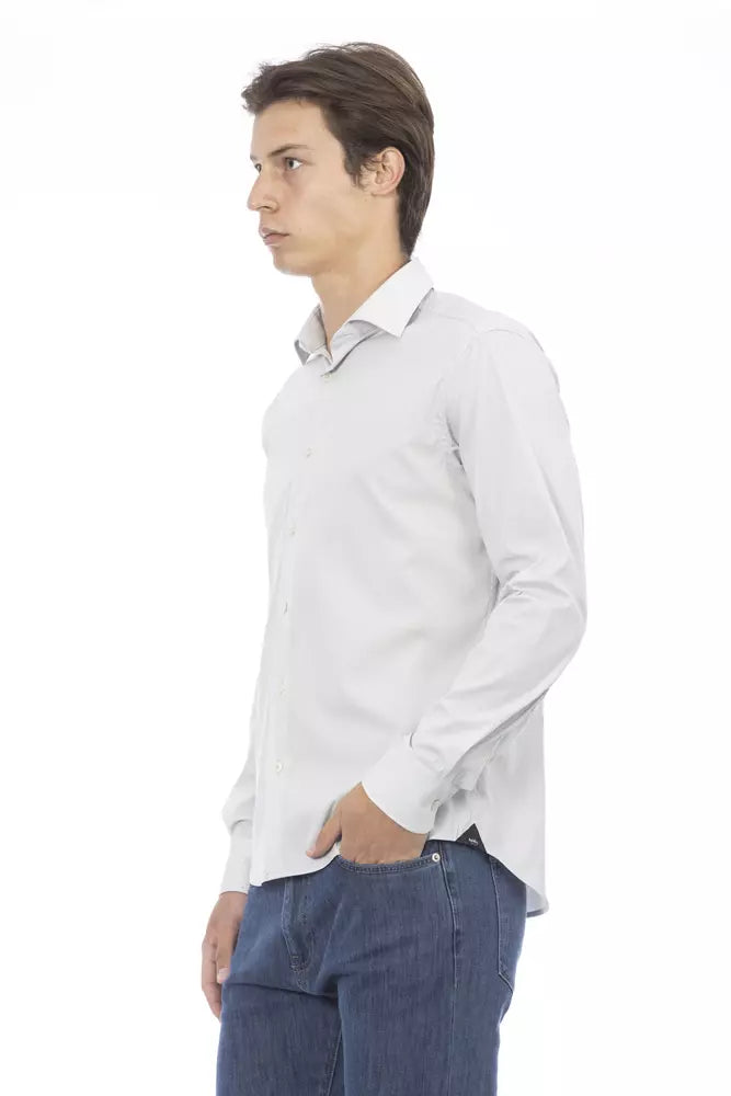 Sleek Grey Slim Fit Designer Camisa