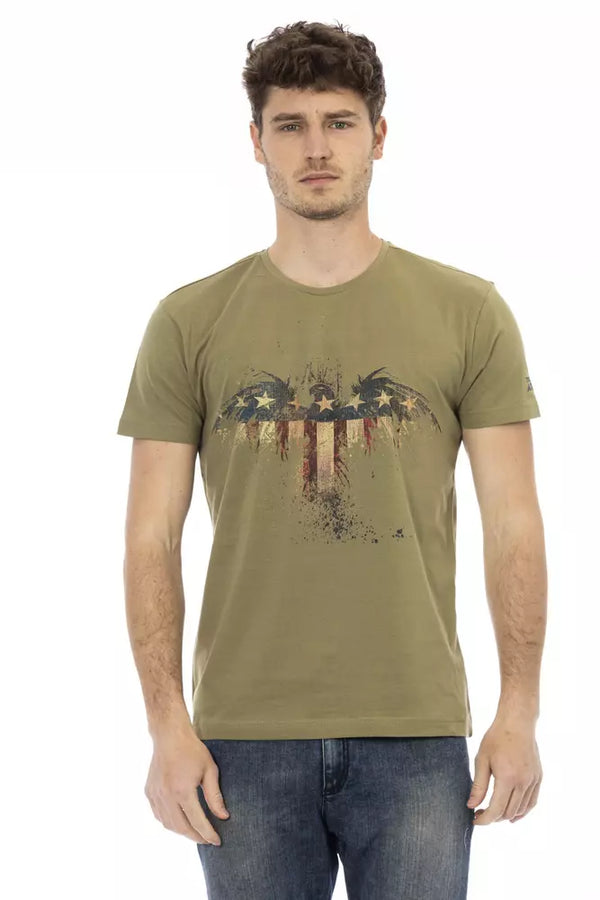 Elegante camiseta verde con estampado frontal artístico