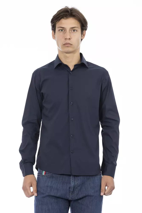 Maglietta elegante blu sottile-fit camicia