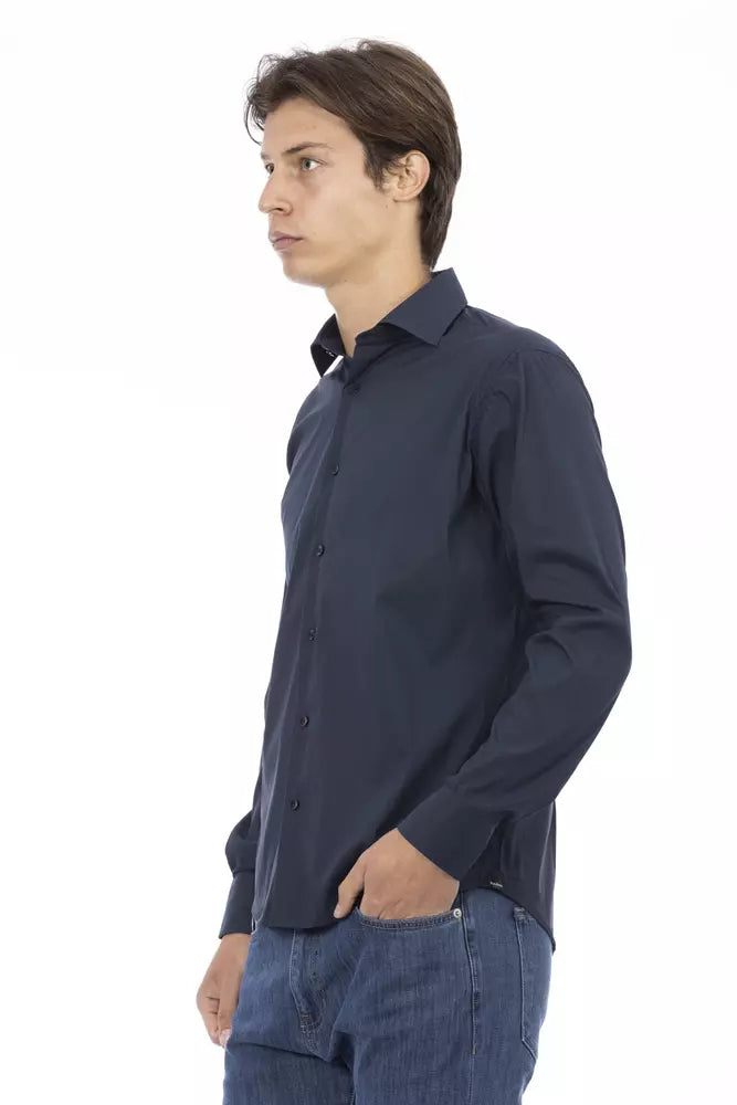 Sleek Blue Slim-Fit Designer Camiseta