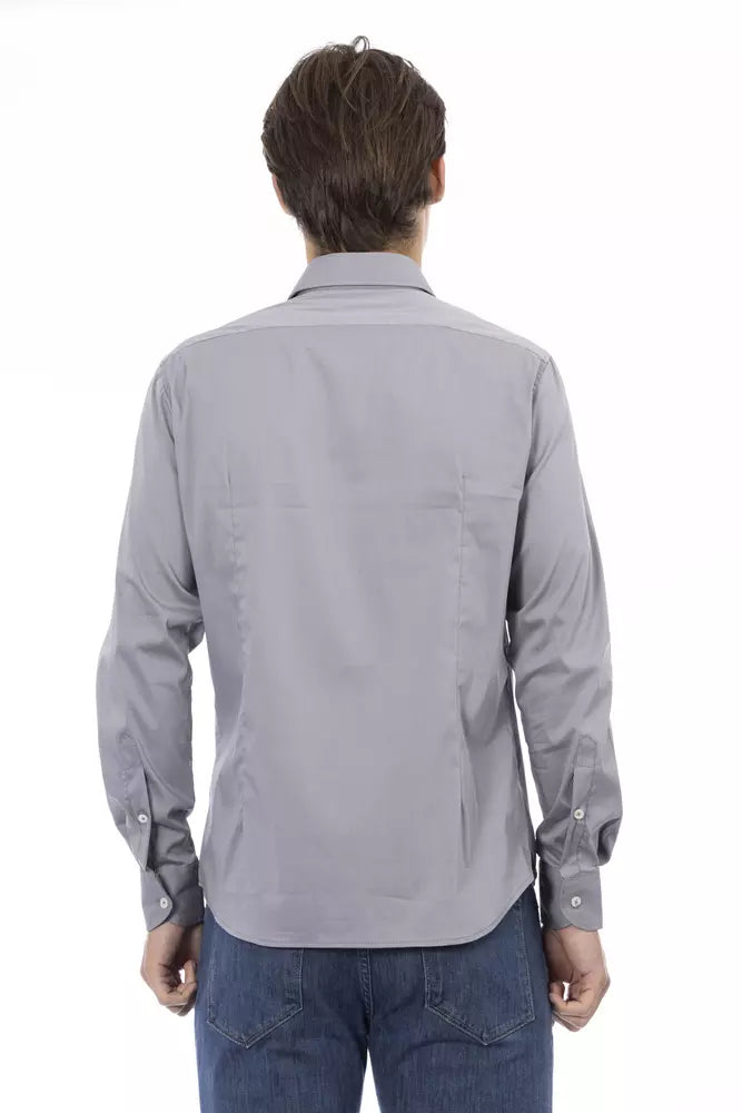 Chic Gray Slim Fit Designer πουκάμισο