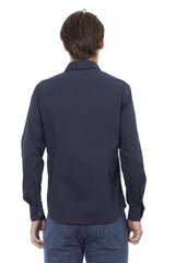 Sleek Blue Slim-Fit Designer Camiseta