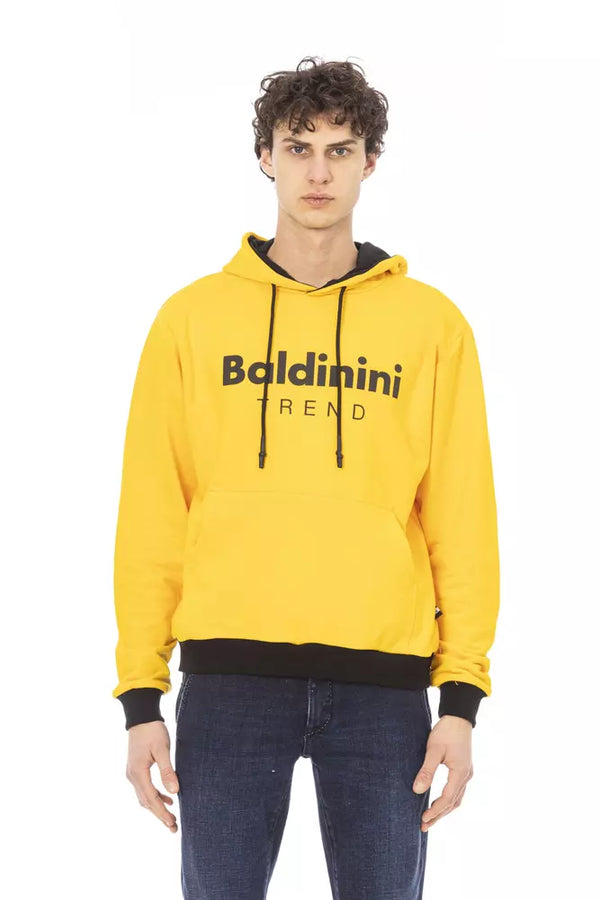 "Yellow Cotton Men Sweater with Hood"