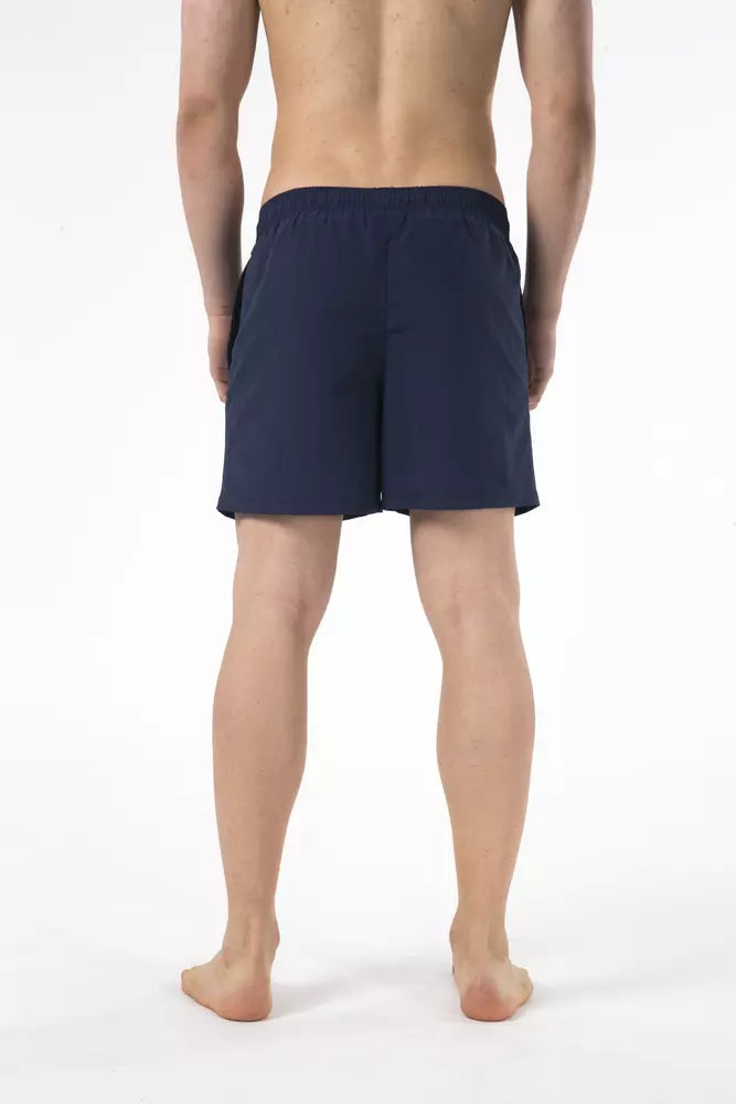 Blue Drawstring Beach Shorts con detalles de impresión