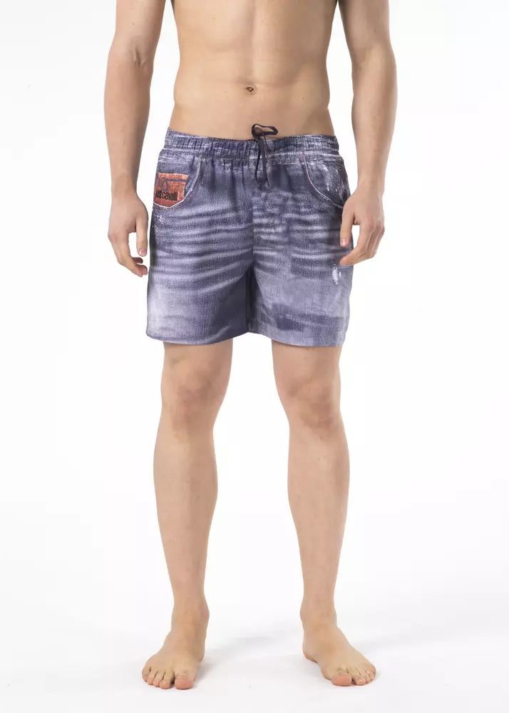 Blue Polyester Men Swim Short