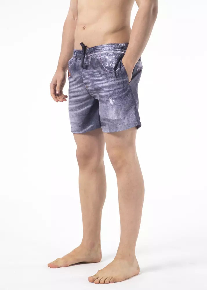 Blue Polyester Men Swim Short