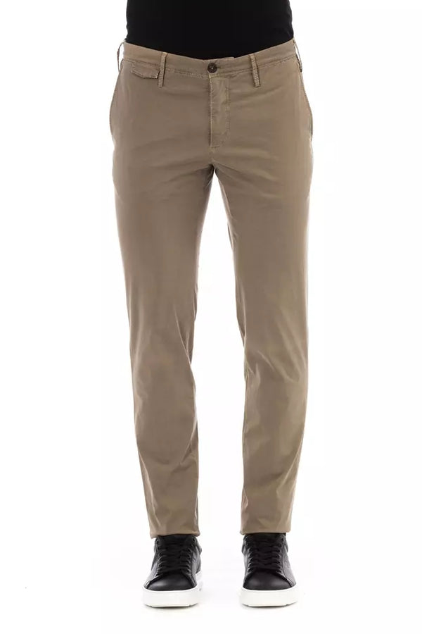 Elegantes pantalones de mezcla de algodón beige