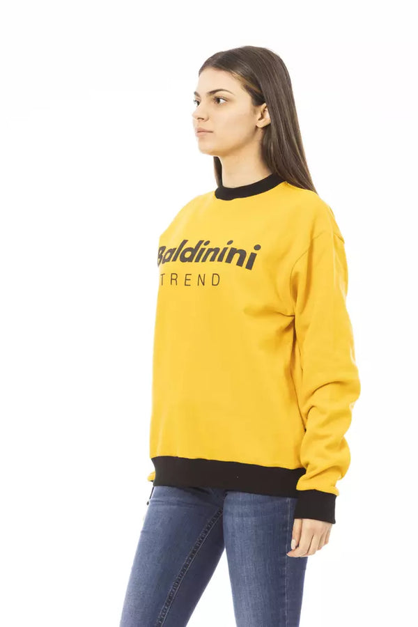 Felpa con cappuccio in pile di cotone giallo chic con logo