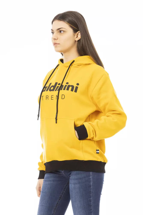 Chic Yellow Cotton Fleece Hoodie with Maxi Pocket