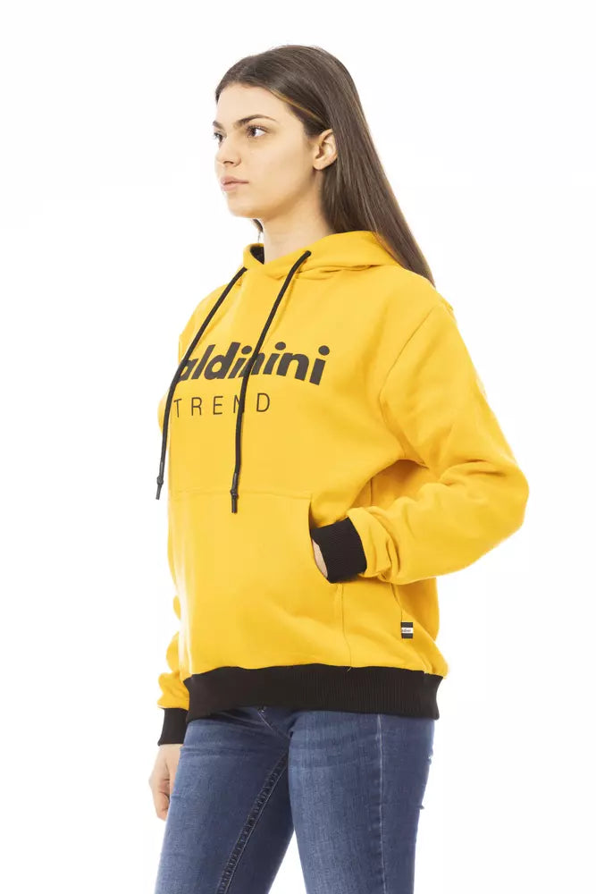 Sweat à capuche en toison en coton jaune chic avec poche maxi