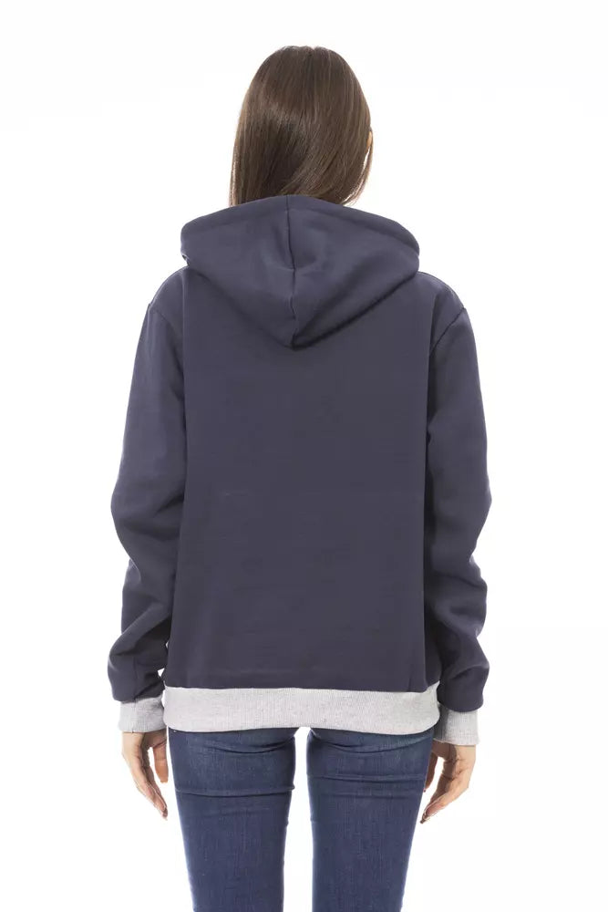 Chic Blue Cotton Hoodie mit vorderem Logo