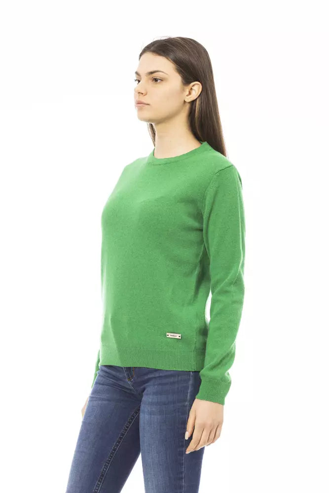 Eleganter grüner Woll-Cashmere-Crewneck-Pullover