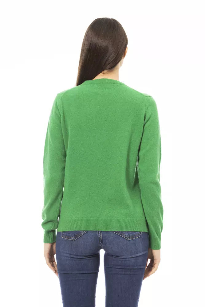 Eleganter grüner Woll-Cashmere-Crewneck-Pullover