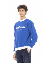 Elegante sudadera con capucha de vellón de algodón azul con logotipo delantero