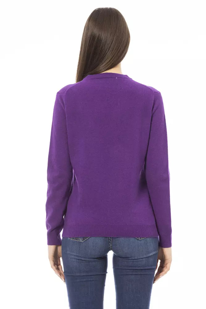 Crewneck Wool-Cashmere Blend Purple πουλόβερ