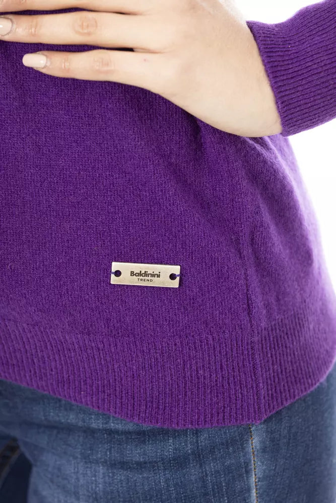 Crewneck Wool-Cashmere Blend Purple πουλόβερ