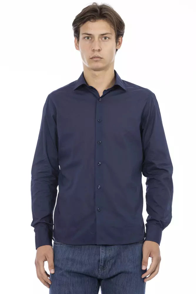 Elegante camicia di cotone blu in forma slim