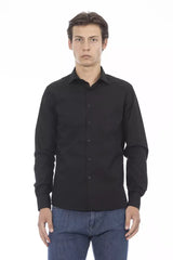 Elegante camicia di cotone in fitta nera nera