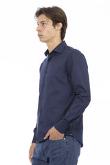 Shirt en coton bleu slim élégant