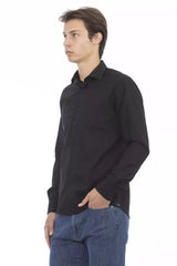 Elegante camicia di cotone in fitta nera nera