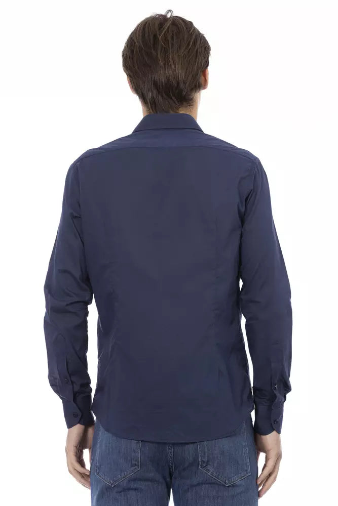 Shirt en coton bleu slim élégant