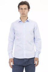 Elegante camicia di cotone azzurro in forma slim