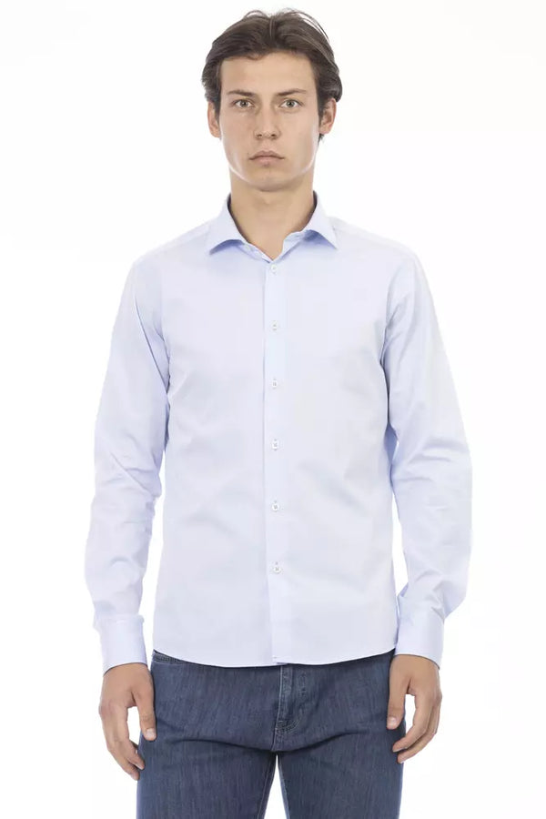 Camisa de algodón azul claro elegante Fit Blue