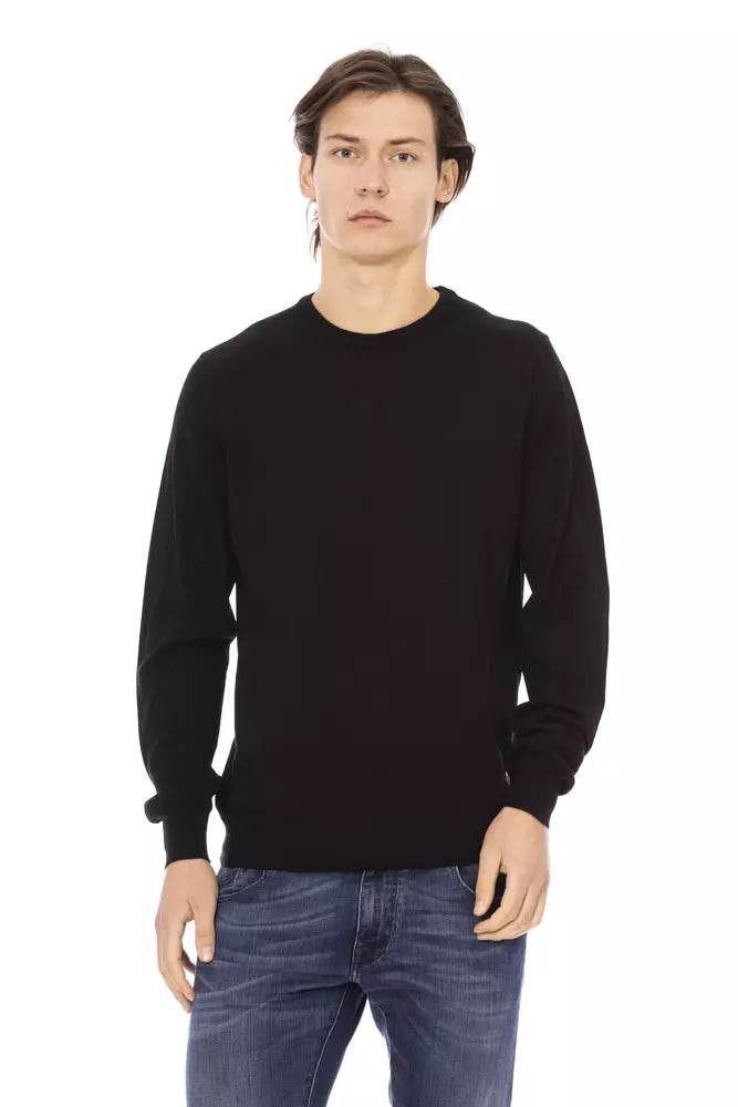 Schlanker schwarzer monogrammierter Crewneck -Pullover