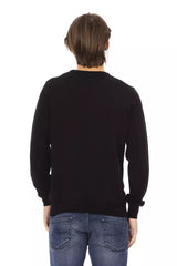 Schlanker schwarzer monogrammierter Crewneck -Pullover