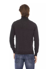 Eleganter grauer Crewneck -Pullover mit Metallmonogramm