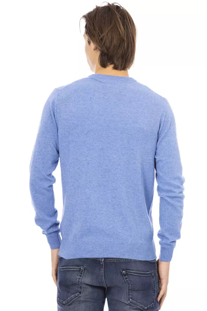 Eleganter hellblauer Crewneck -Pullover für Männer