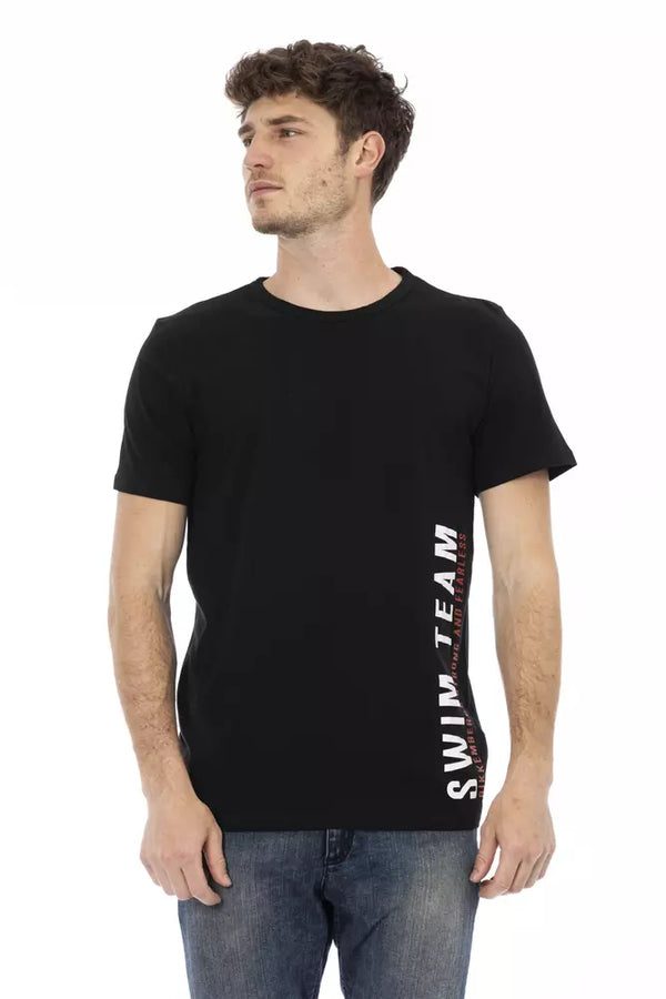 Schlankes schwarzes Baumwoll -T -Shirt mit fettem vorderer Druck