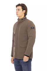 Elegant Brown Zip-Front Fack Jacket