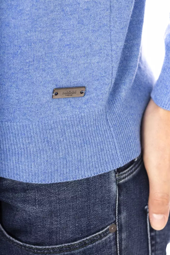 Elegante suéter de cuello de tripulación azul claro para hombres