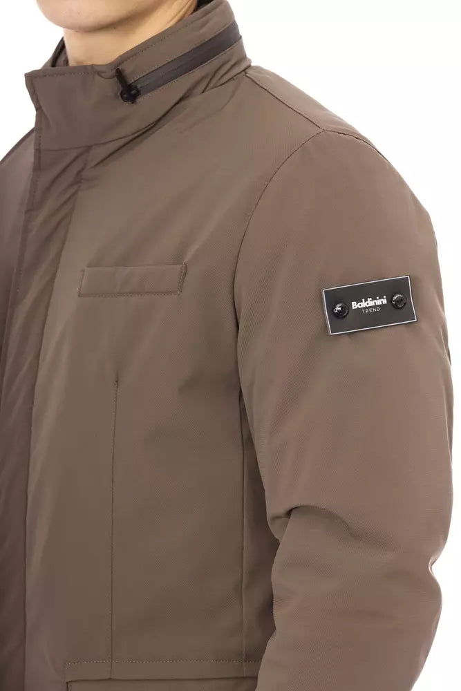 Κομψό μπουφάν μονόγραμμα Brown Zip-Front