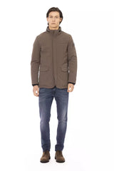 Elegant Brown Zip-Front Fack Jacket