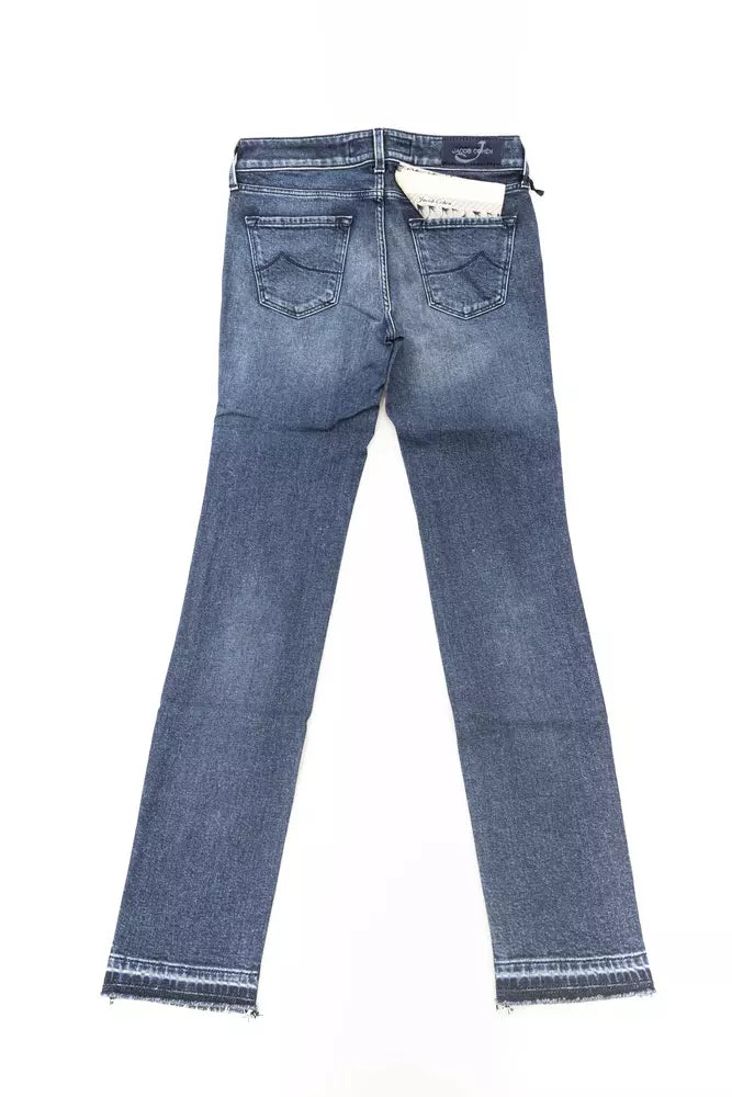 Chic Slim Fit Sticked Jeans mit Fransen Saum