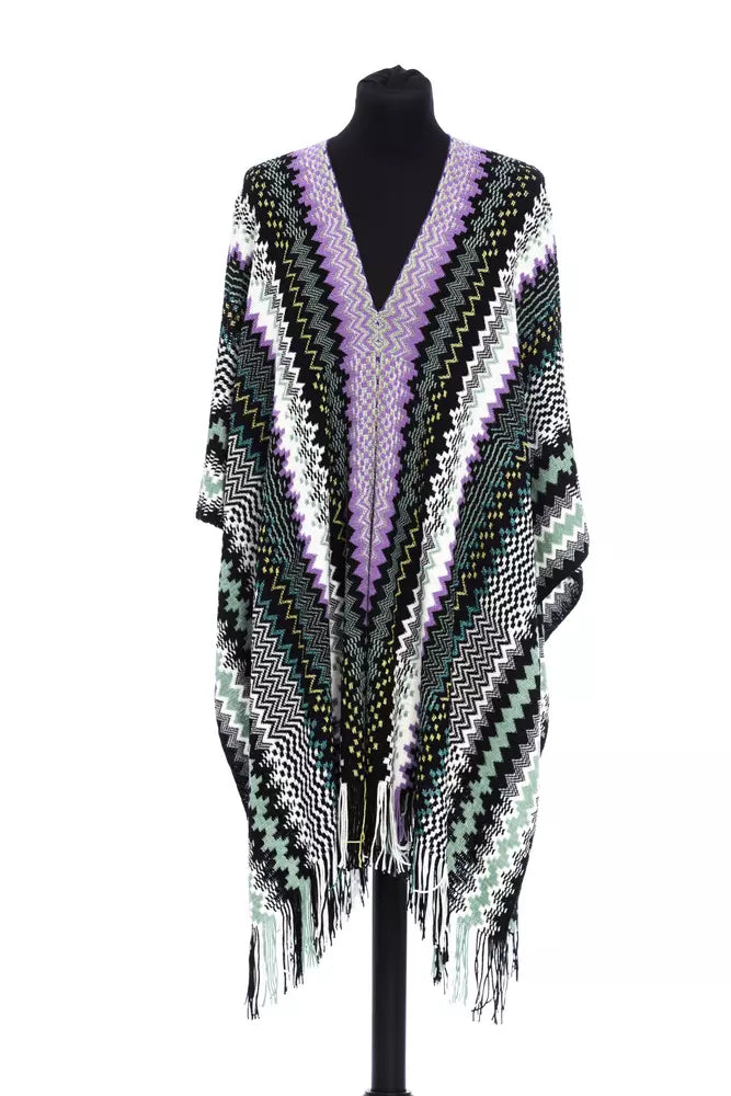 Chic Geometric Fantasy Fringed Poncho