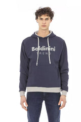 Chic Blue Cotton Fleece Hoodie με μπροστινό λογότυπο