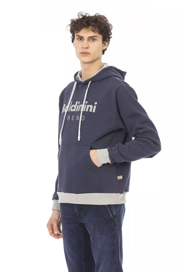 Chic Blue Cotton Fleece Hoodie με μπροστινό λογότυπο