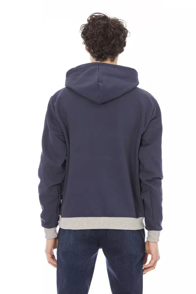 Chic Blue Cotton Fleece Hoodie με μπροστινό λογότυπο